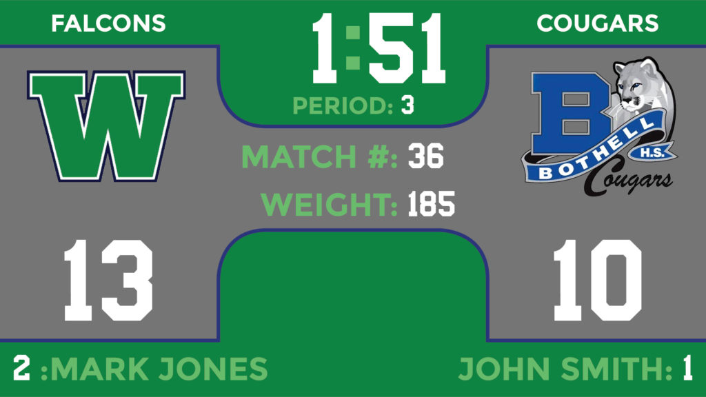 Screen mockup of Falcons vs Cougars Wrestling